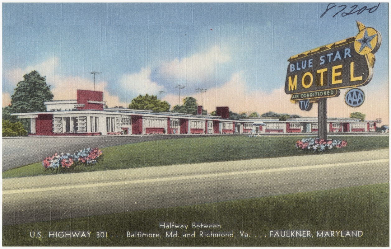 The Blue Star Motel was a one story motel in Faulkner on US 301 (postcard)