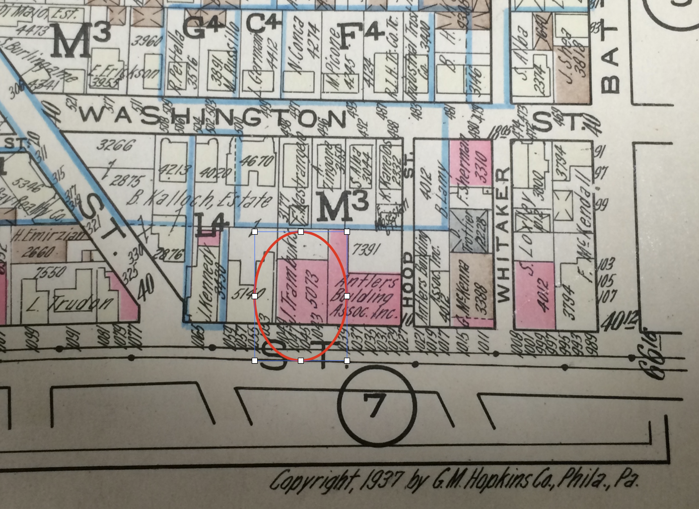 1049 Westminster St. as depicted on the 1937 Hopkins map.