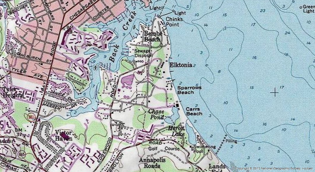 1970 USGS Map showing Sparrow's Beach location