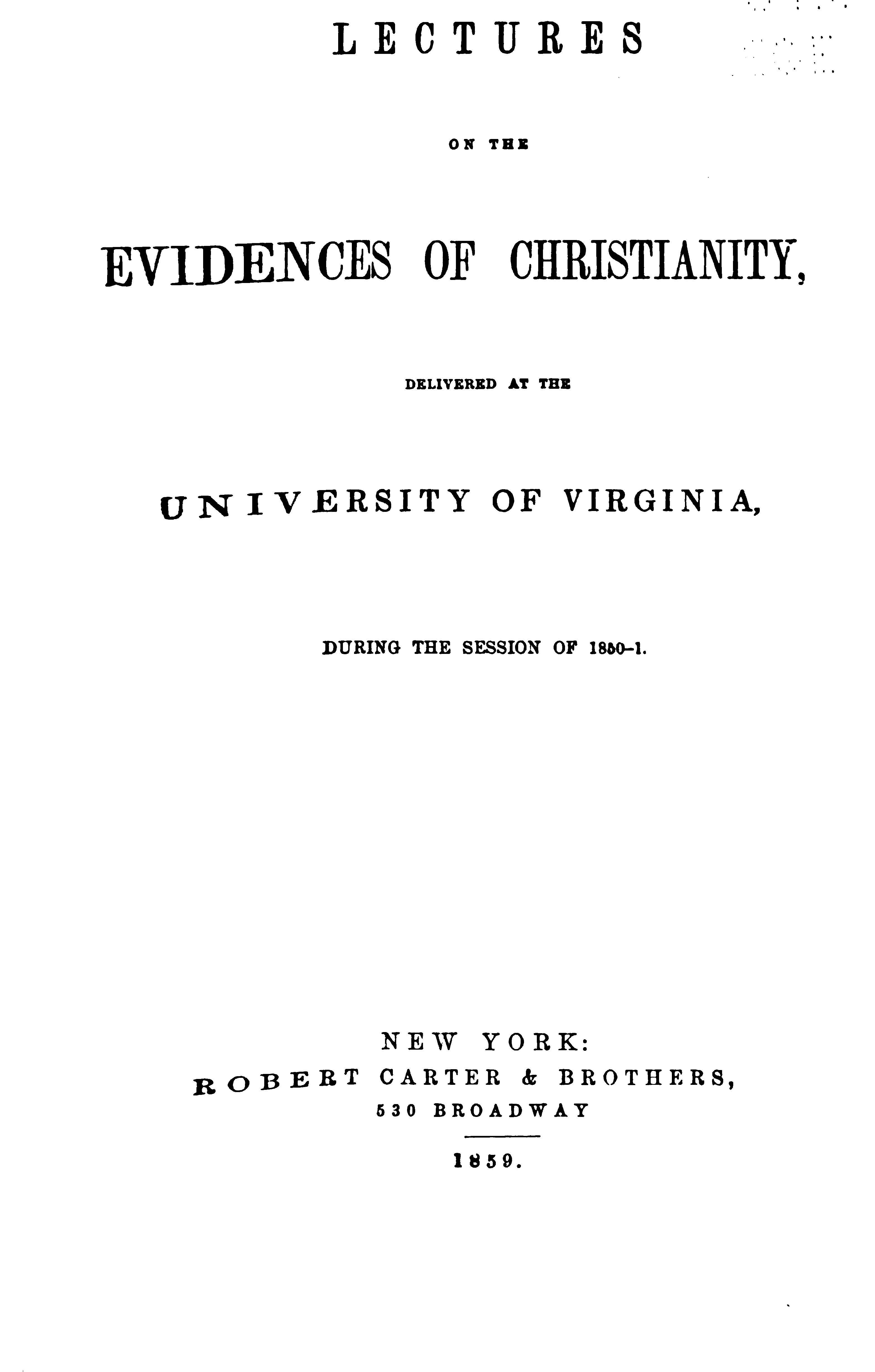 Lectures on the evidences of Christianity