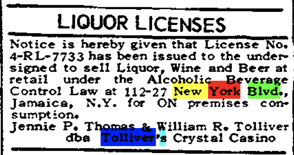5872 - Tolliver's Liquor License