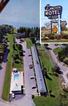 Color, aerial photograph of motel