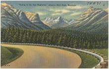 a postcard showing Glacier Park from the Sun Highway in Montana.