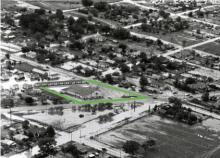 1953 aerial photo of Walker's Auditorium and Walker Courts