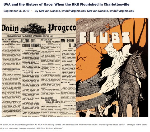 UVA and the History of Race: When the KKK Flourished in Charlottesville