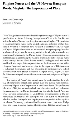 Filipino Nurses and the United States at Hampton Roads, Virginia: The Importance of Place?
