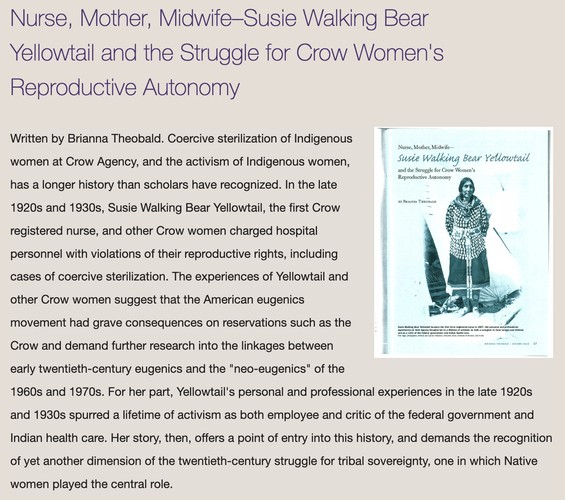 Nurse, Mother, Midwife–Susie Walking Bear Yellowtail and the Struggle for Crow Women’s Reproductive Autonomy