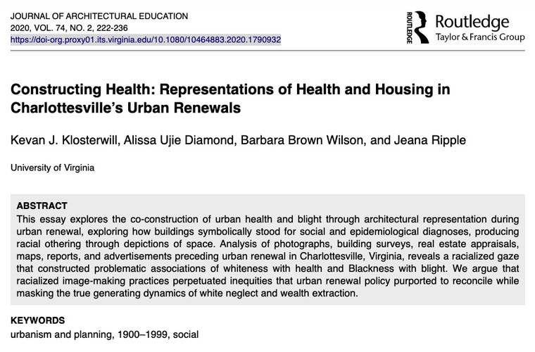 Constructing Health: Representations of Health and Housing in Charlottesville’s Urban Renewals