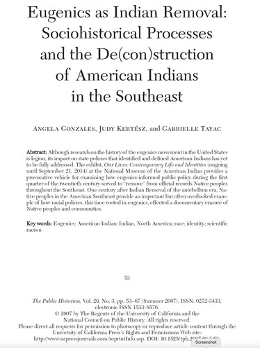 Eugenics as Indian Removal: Sociohistorical Processes and the De(con)strcuction of American Indians in the Southeast
