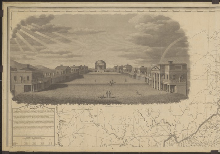 Rotunda and Lawn, B. Tanner Engraving From Boye's Map of Virginia, 1827