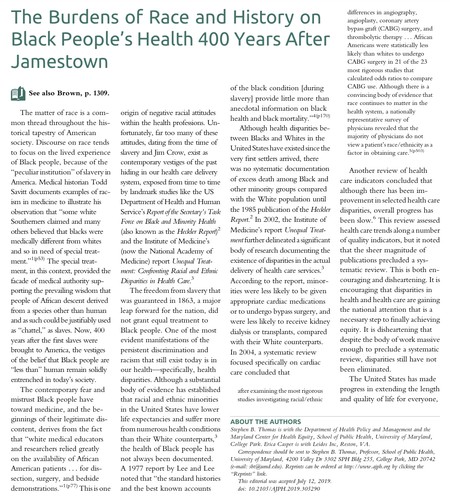 The Burdens of Race and History on Black People’s Health 400 Years After Jamestown