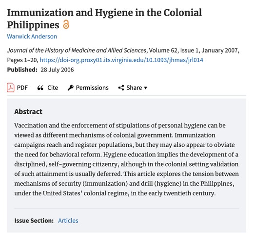 Immunization and Hygiene in the Colonial Philippines