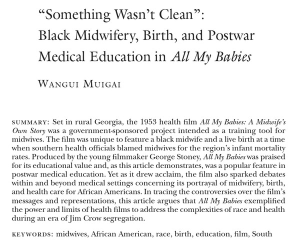 ”Something Wasn’t Clean”: Black Midwifery, Birth, and Postwar Medical Education in All My Babies