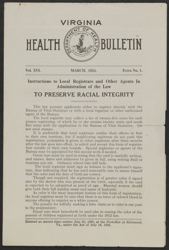 Virginia Sterilization Act and Racial Integrity Act